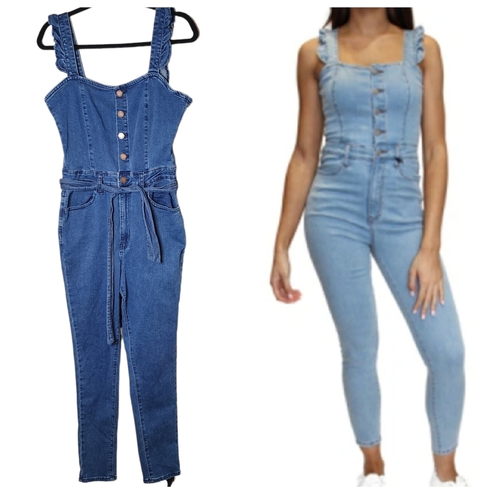 Almost Famous Blue Denim Jeans Overalls